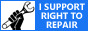 a text that says: I support the right to repair with an image of a hand holding a wrench